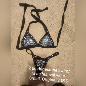 Womens rhinestone bikini thong stripper rave festival sexy outfit